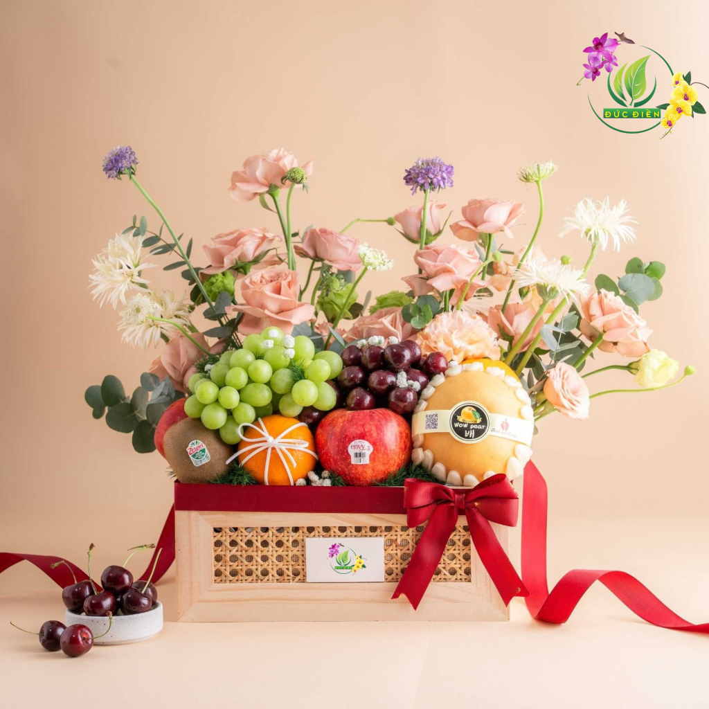 giỏ hoa quả kết hợp lan hồ điệp sang trọng