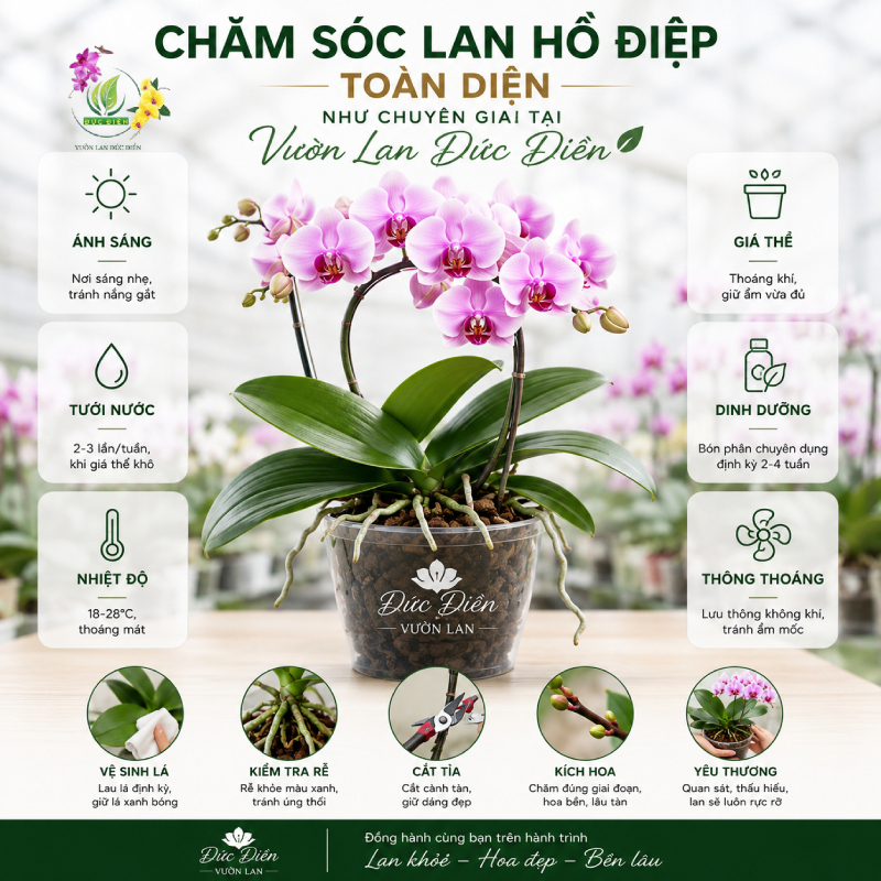 Chăm sóc lan hồ điệp toàn diện như chuyên gia tại Vườn Lan Đức Điền
