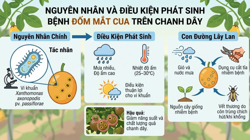 Nguyên nhân và điều kiện phát sinh bệnh đốm mắt cua trên chanh dây
