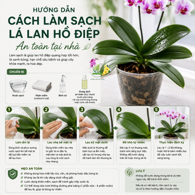 Hướng dẫn cách làm sạch lá lan hồ điệp an toàn tại nhà