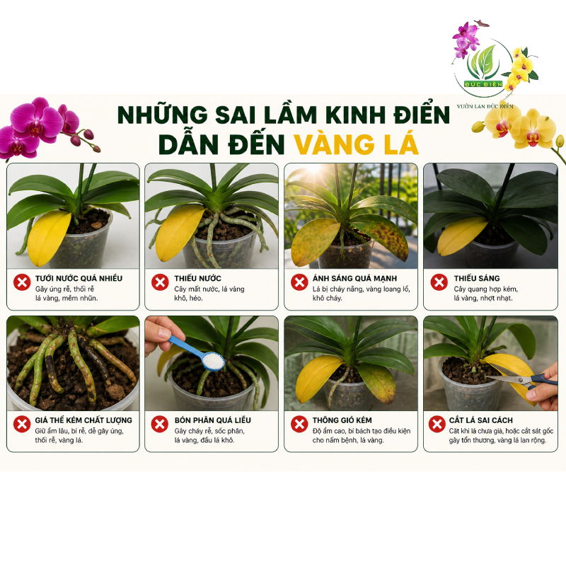 Những sai lầm kinh điển dẫn đến lan hồ điệp bị vàng lá