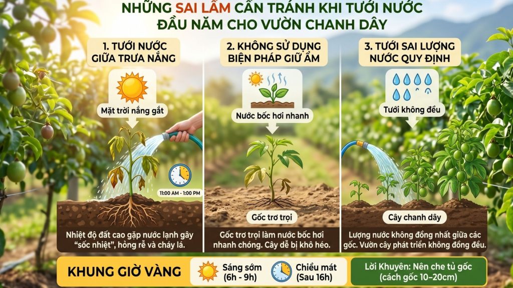 3 sai lầm cần tránh khi tưới nước cho cây chanh dây vào đầu năm