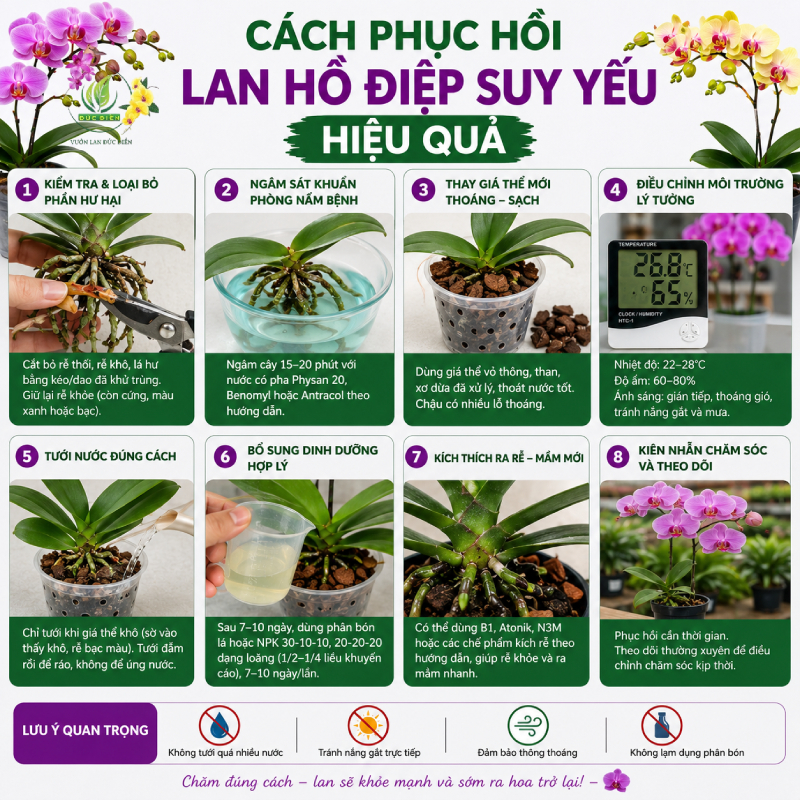 Cách phục hồi lan hồ điệp suy yếu hiệu quả