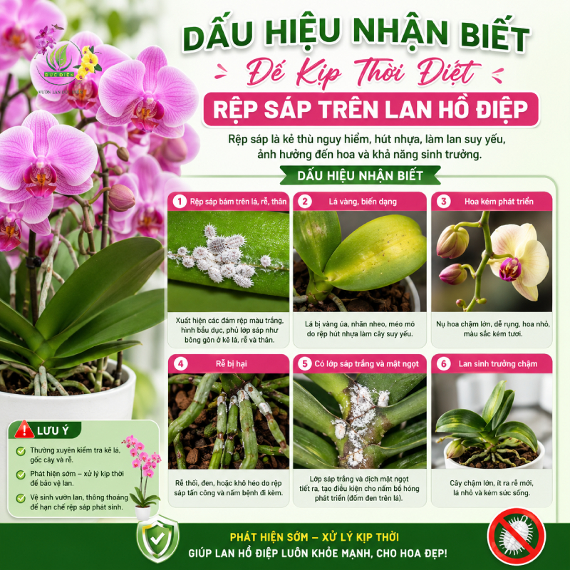 Dấu Hiệu Nhận Biết Để Kịp Thời Diệt Rệp Sáp Trên Lan Hồ Điệp