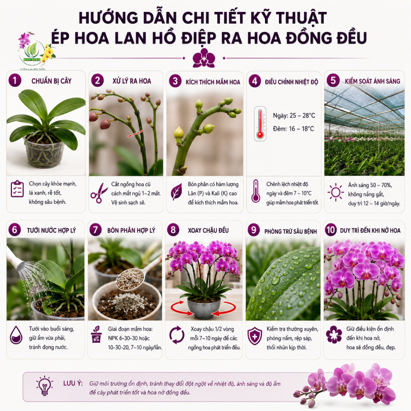 Hướng Dẫn Chi Tiết Kỹ Thuật Ép Hoa Lan Hồ Điệp Ra Hoa Đồng Đều