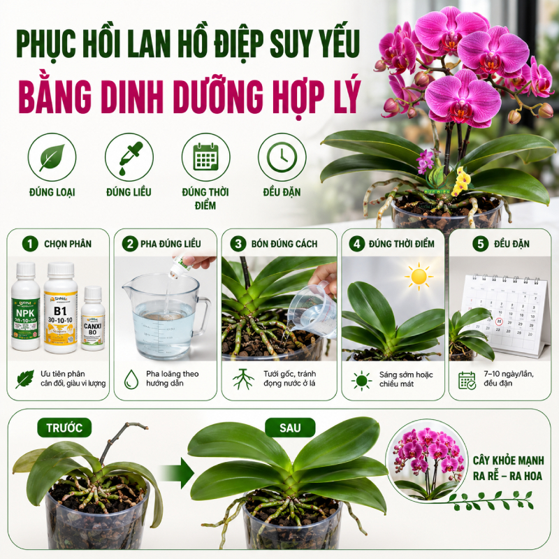Phục hồi lan hồ điệp suy yếu bằng dinh dưỡng hợp lý