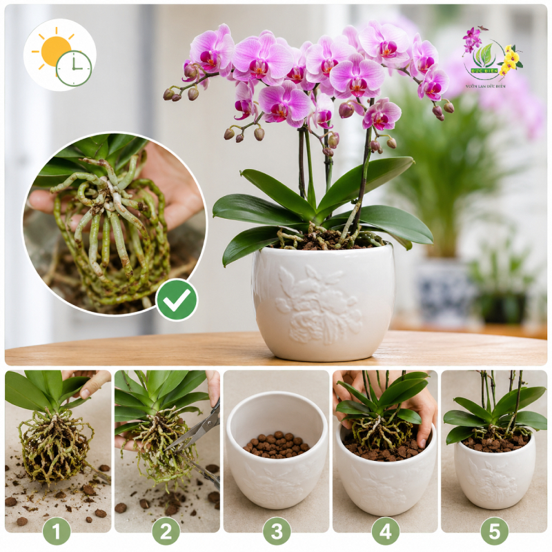 Thời điểm lý tưởng để áp dụng cách trồng lại lan hồ điệp vào chậu sứ