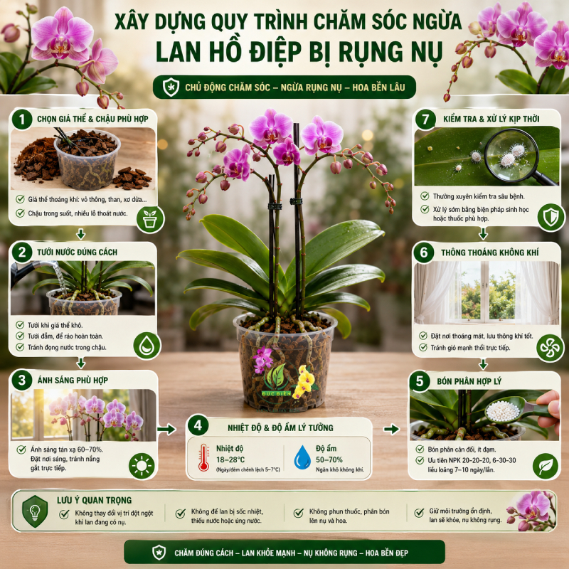 Xây Dựng Quy Trình Chăm Sóc Ngừa Lan Hồ Điệp Bị Rụng Nụ