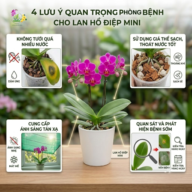 Những lưu ý quan trọng khi phòng bệnh cho lan hồ điệp mini