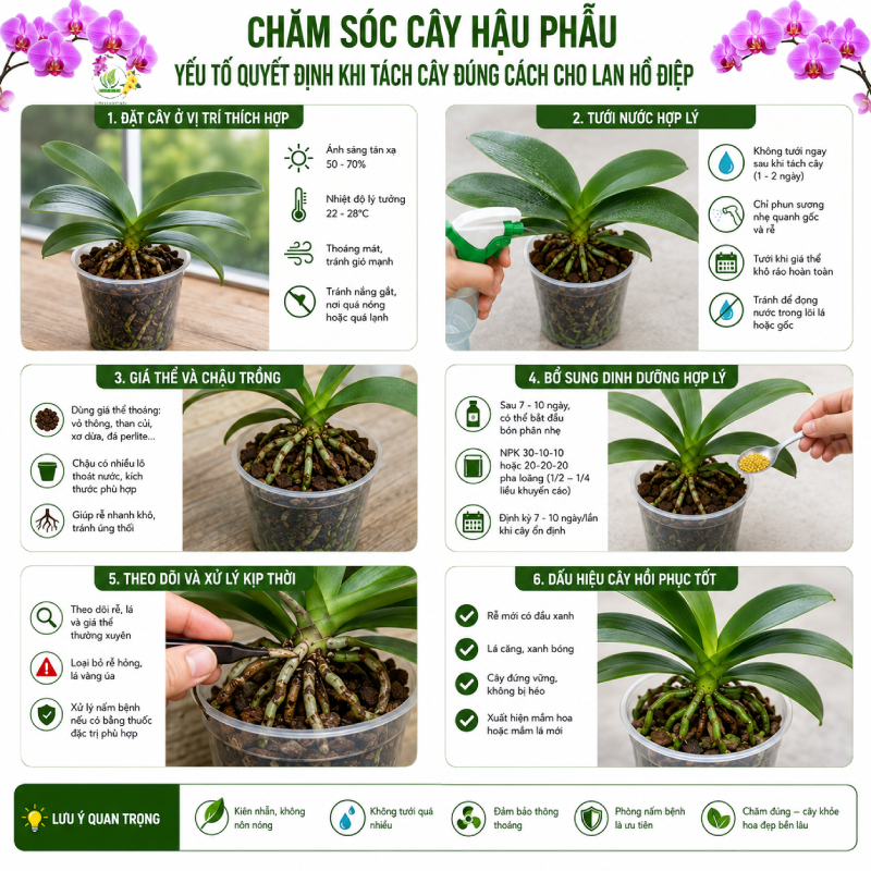 Chăm Sóc Cây Hậu Phẫu - Yếu Tố Quyết Định Khi Tách Cây Đúng Cách Cho Lan Hồ Điệp
