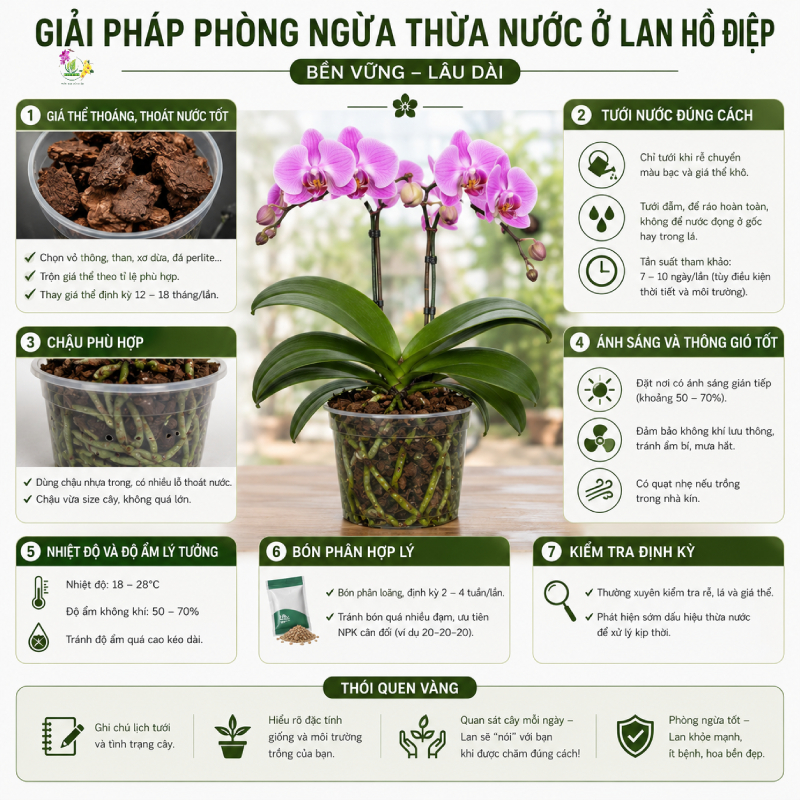 Giải pháp phòng ngừa tình trạng thừa nước ở lan hồ điệp lâu dài
