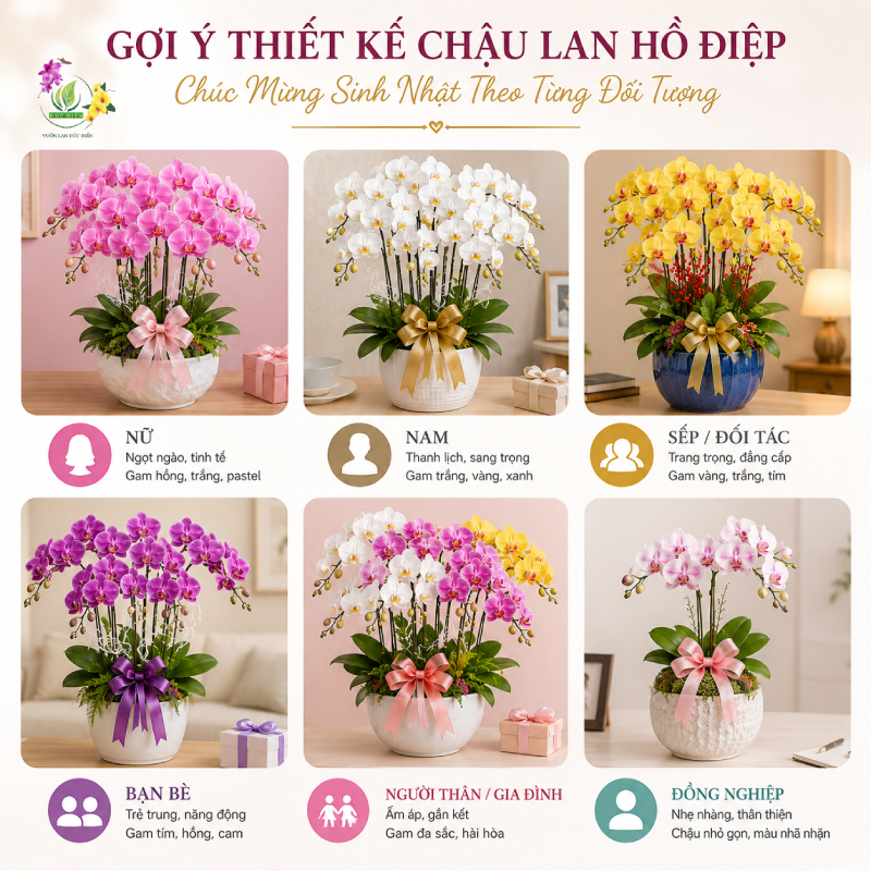 Gợi Ý Thiết Kế Chậu Lan Hồ Điệp Chúc Mừng Sinh Nhật Theo Từng Đối Tượng