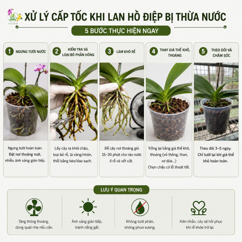 Cách xử lý cấp tốc khi phát hiện dấu hiệu thừa nước ở lan hồ điệp