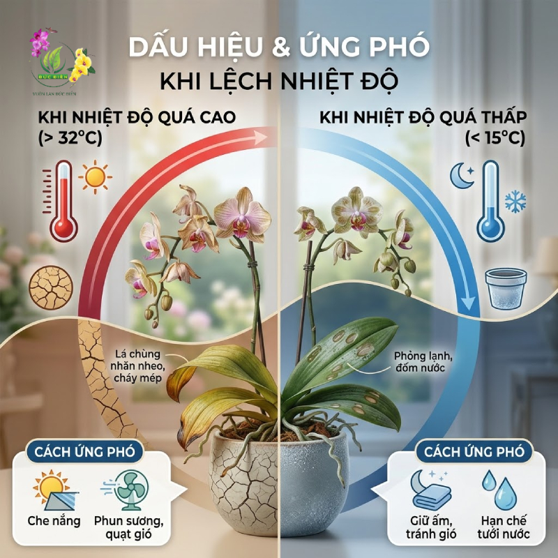 Nhận biết và cách ứng phó khi nhiệt độ lan hồ điệp bị lệch chuẩn