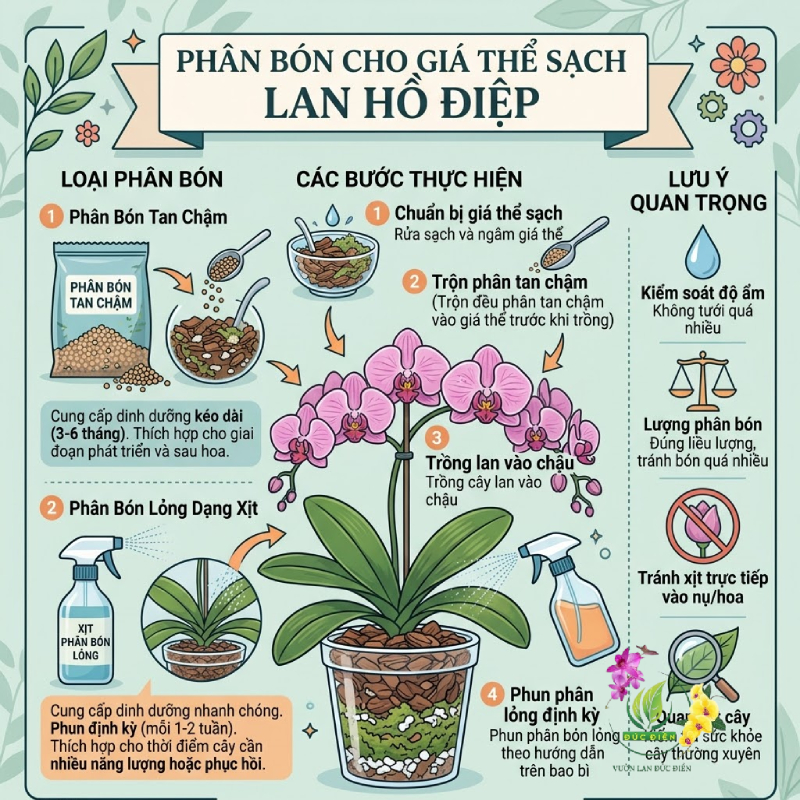 Giá thể sạch lan hồ điệp có cần kết hợp phân bón không?