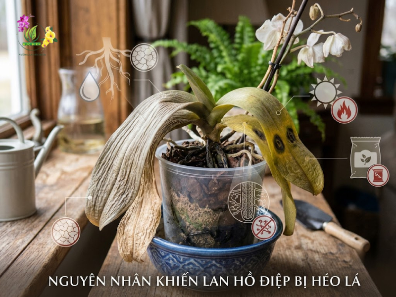 Những nguyên nhân khiến lan hồ điệp bị héo lá